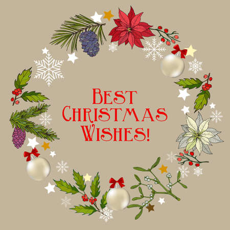 Merry Christmas and Happy New Year greeting card, vector illustrationのイラスト素材