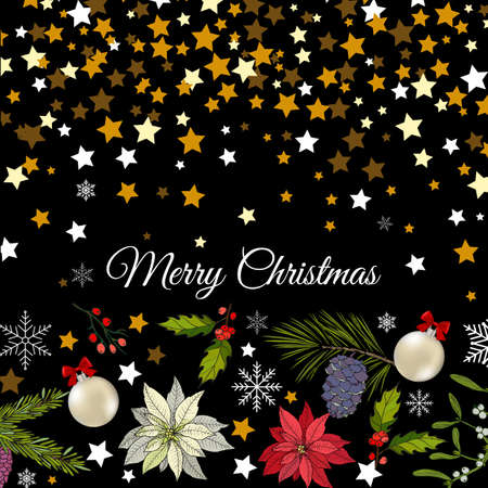 Merry Christmas and Happy New Year greeting card, vector illustrationのイラスト素材
