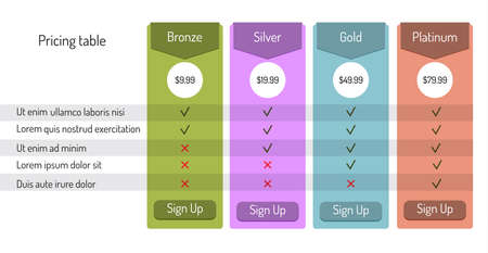 Web pricing table template for websites and applications. Vector illustrationのイラスト素材