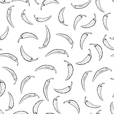 Seamless vector pattern with hand drawn chilli pepperのイラスト素材