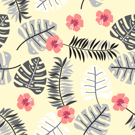 Floral paradise tropic seamless pattern with flowers and leaves. Vector illustrationのイラスト素材