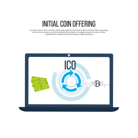 Bitcoin to dollar exchange, ico cryptocurrency technology concept. Vector illustration.のイラスト素材