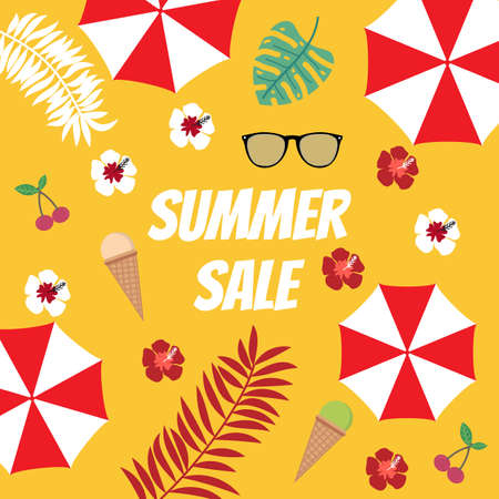 Summer sale poster background with tropical elementsのイラスト素材