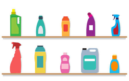 Cleaning housework bottles with liquid cleaner. Vector illustrationのイラスト素材