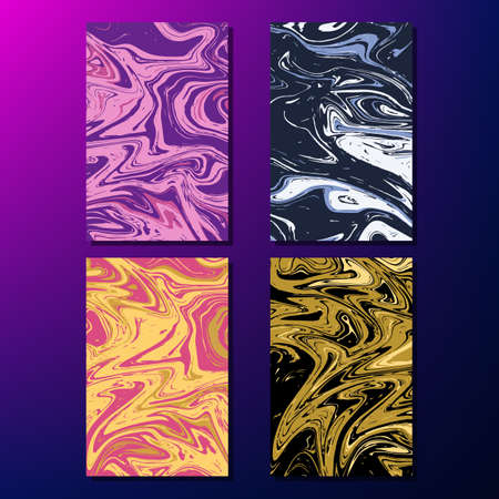 Set of cards with marble liquid texture. Vector illustration for covers, invitations, flyers