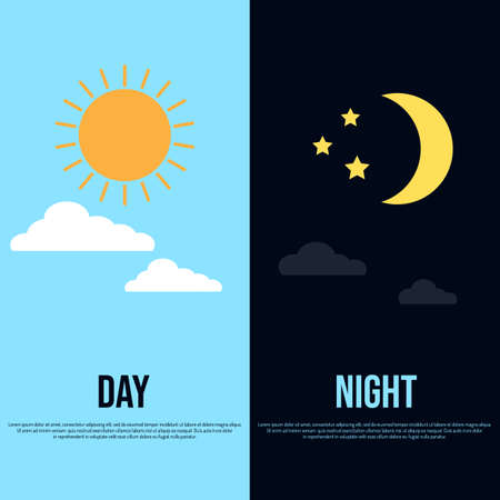 Day and night theme with sun, moon, stars and clouds. Vector illustrationのイラスト素材
