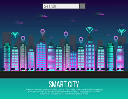 Smart city urban landscape with buildings and skyscrapers. Vector illustrationのイラスト素材