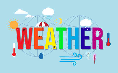 Weather condition and meteorological forecast icons. Vector illustration.のイラスト素材