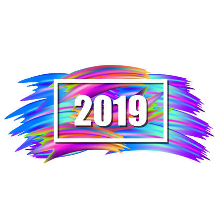 New Year 2019 abstract background with colorful brushstroke. Vector illustrationのイラスト素材