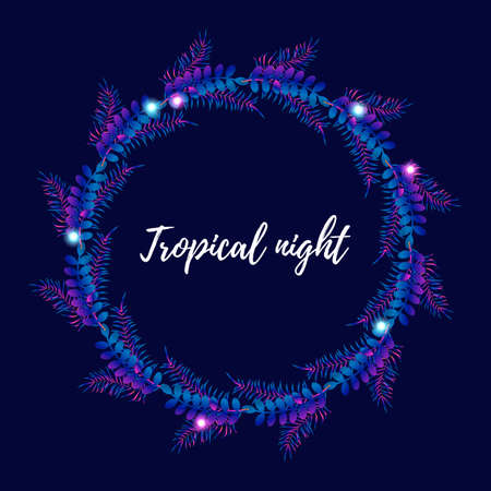 Summer night tropical wreath with palm leavesのイラスト素材