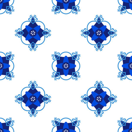 Azulejos portuguese traditional ornamental tile, blue and white seamless patternのイラスト素材