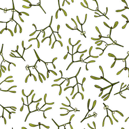 Vector seamless pattern with hand drawn mistletoe twigsのイラスト素材