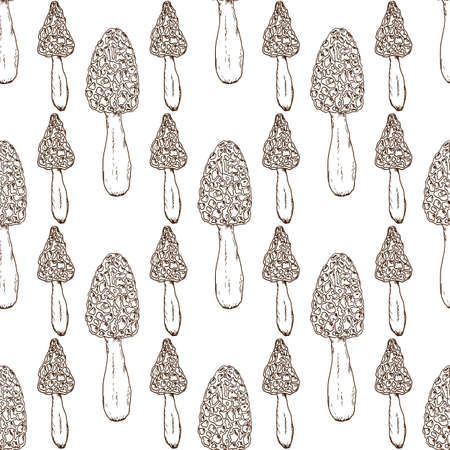 Seamless pattern with morel mushroom. Vector illustrationのイラスト素材