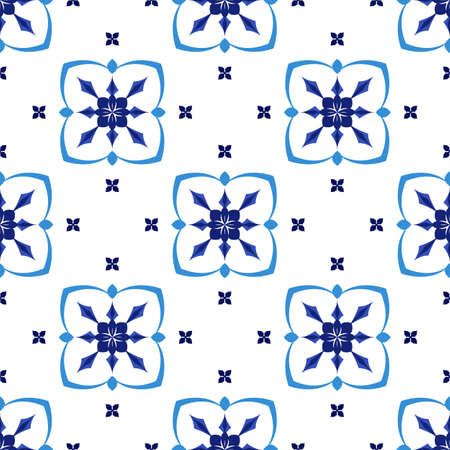 Azulejos portuguese traditional ornamental tile, blue and white seamless pattern. Vector illustrationのイラスト素材