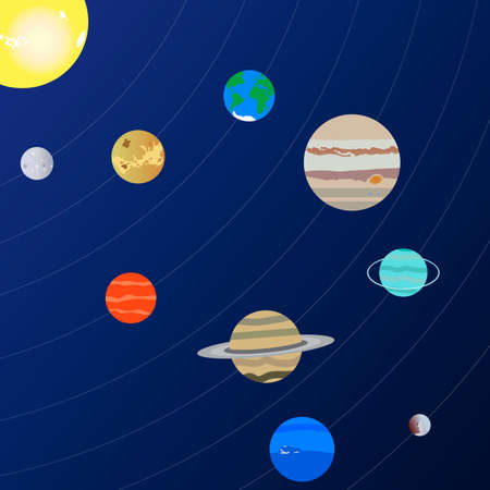 Solar system with sun and planetsのイラスト素材