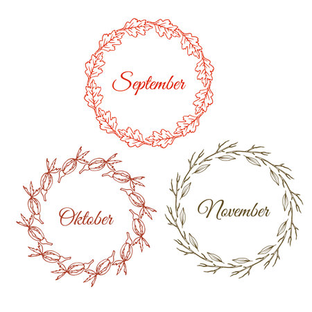 Autumn wreath set of hand drawn leavesのイラスト素材