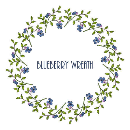 Blueberry twigs wreath for greeting cardsのイラスト素材