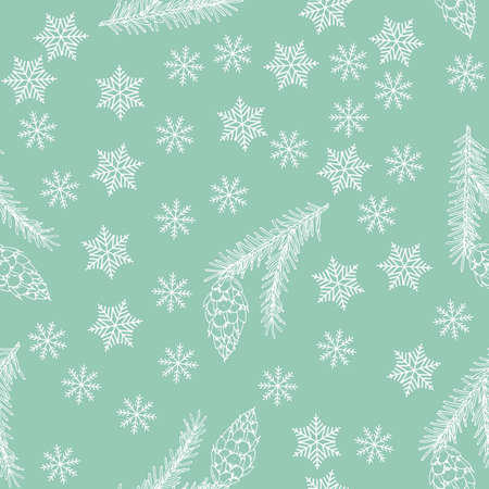 New year and Chrisnmas background with snowflakes and fir branch