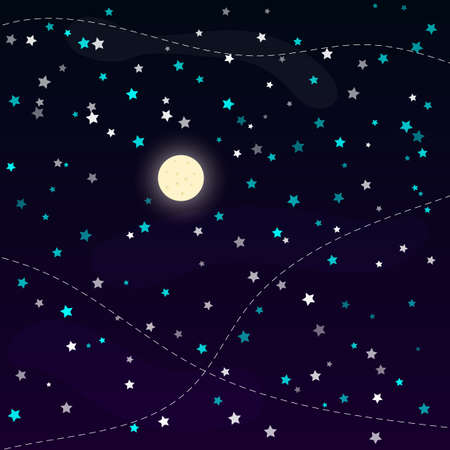 Full moon and shining stars at the night sky,のイラスト素材