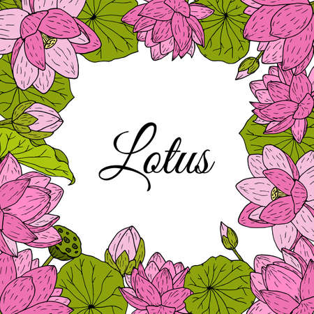 Greeting card with beautiful pink lotusesのイラスト素材