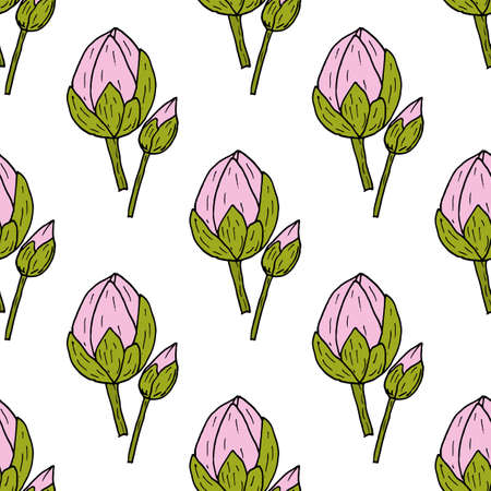 Seamless pattern with Indian or sacred lotus on white backgroundのイラスト素材