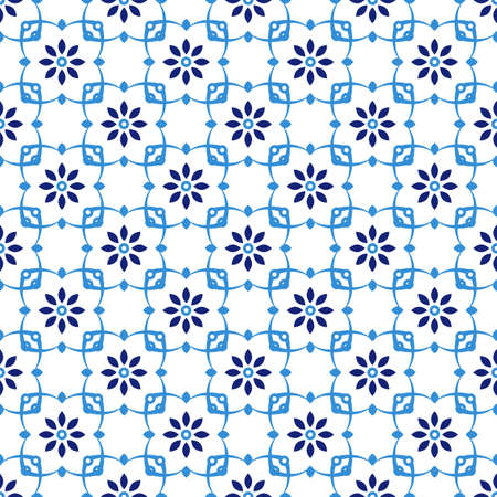 Azulejos portuguese traditional ornamental tile, blue and white seamless patternのイラスト素材