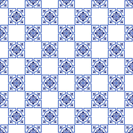 Azulejos portuguese traditional ornamental tile, blue and white seamless patternのイラスト素材