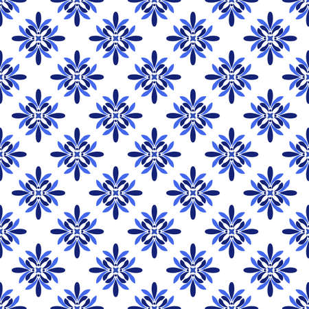 Azulejos portuguese traditional ornamental tile, blue and white seamless pattern