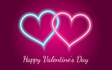 Beautiful romantic valentines card with pink neon heartのイラスト素材