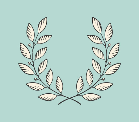 Set of old vintage object in engraving style. Laurel wreath icon isolated on a turquoise background. design and element. Illustrationのイラスト素材