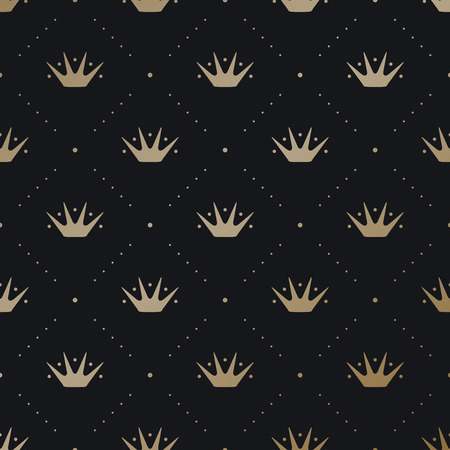 Seamless pattern with gold king crown on a dark black background. Vector Illustrationのイラスト素材
