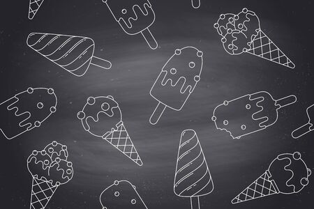 Seamless pattern with ice cream in line graphic.のイラスト素材