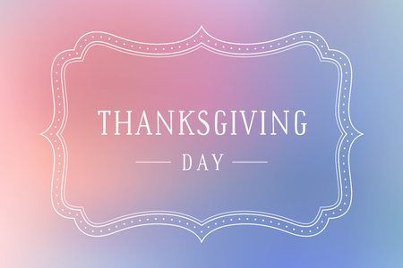 Old vintage frame with text Thanksgiving Day. Greeteng card with old frame for Thanksgiving Day. Antique and baroque colorful frame on color background. Vector Illustrationのイラスト素材