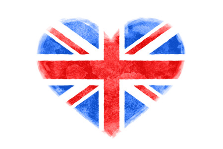 Poster of watercolor heart shape Great Britain flag. Red and blue isolated heart symbol on white background. Watercolor heart with British flag. Vector Illustrationのイラスト素材