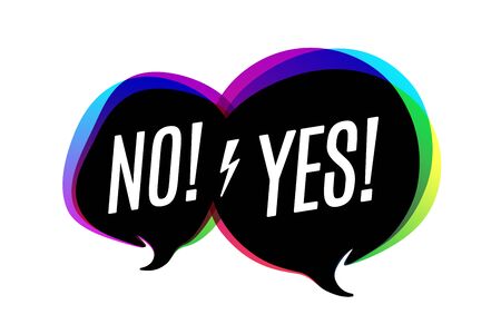 Colorful bubbles with text No and Yes. Bubbles or cloud talk different shapes for business and discussion themes. Vector Illustrationのイラスト素材