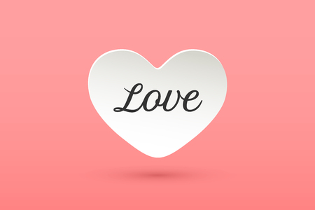 Icon of white paper heart with lettering Love for Valentine Day on pink background. Greeting card for Valentine Day. Hand drawn graphic design. Inspiration colorful concept. Vector Illustrationのイラスト素材
