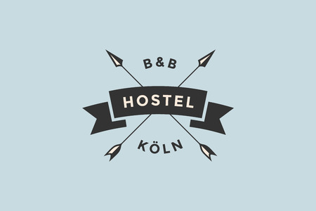Emblem of Hostel with arrows and text BB, Hostel. Logo template for hostel or hotel in vintage retro style. Logo, signs, labels, identity, badges for business brands. Vector Illustrationのイラスト素材