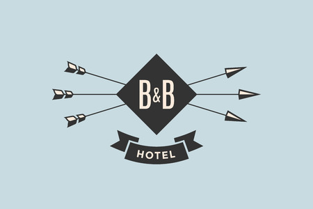 Emblem of Hotel with arrows and text BB, Hotel. Logo template for hostel or hotel in vintage retro style. Logo, signs, labels, identity, badges for business brands. Vector Illustrationのイラスト素材