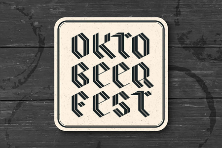 Beverage coaster for beer with hand drawn lettering for Oktoberfest Beer Festival. Vintage drawing for bar, pub, beer themes. Design for placing beer mug or bottle. Vector Illustrationのイラスト素材