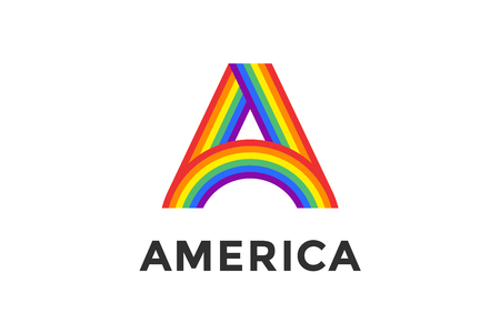 Rainbow colored letter A with America design print for banners.のイラスト素材