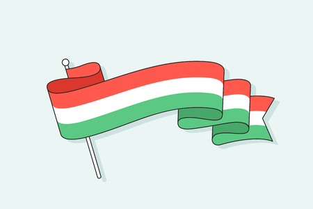 Flag with three stripe. Trendy wave ribbon flag with three stripe different color - Red, White, Green. Colorful icon flag and symbol country, hand-drawn element for graphic design. Vector Illustrationのイラスト素材