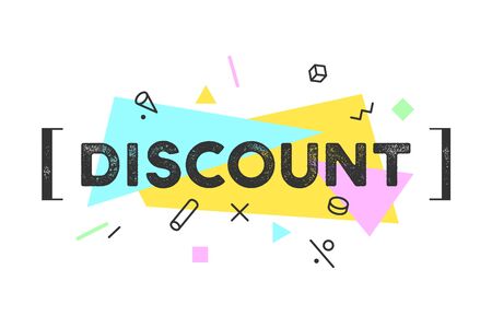 Speech bubble, poster and sticker concept in memphis geometric style with text DISCOUNT. Message for banner, poster, web. Text for Sale, Discount, business theme. Vector Illustrationのイラスト素材