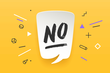 No. Banner, speech bubble, poster and sticker concept, geometric memphis style with text No. Icon message No cloud talk for banner, poster, web. White background. Vector Illustrationのイラスト素材