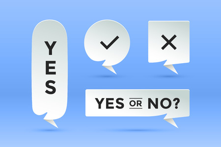 Set of paper bubble cloud talk, message with shadow. White paper cloud talk silhouette - Yes, checkmark icon Yes, No, text Yes or Not. Design for speech, message, social network. Vector Illustrationのイラスト素材
