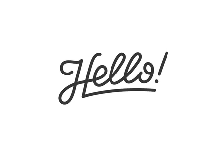 Hello. Lettering for banner, poster and sticker concept with text Hello. Icon message Hello on white background. Calligraphic simple logo for banner, poster, web. Vector Illustrationのイラスト素材