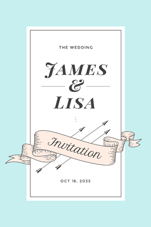 Wedding Invitation. Vintage wedding invitation for marriage. Greeting post card with old school engraved ribbon for marriage. Colorful classic design of wedding greeting card. Vector illustrationの写真素材