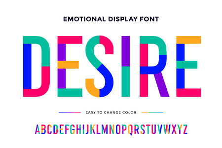 Colorful font. Colorful condensed alphabet and font. Condensed bold uppercase color letters. Type, typography letter latin font. Hand-drawn modern narrow font for headline, text. Vector Illustrationのイラスト素材