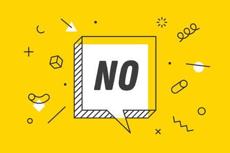 NO. Banner, speech bubble, poster and sticker concept, geometric memphis style with text No. Icon balloon with quote message no for banner, poster. Explosion burst design. Vector Illustrationのイラスト素材