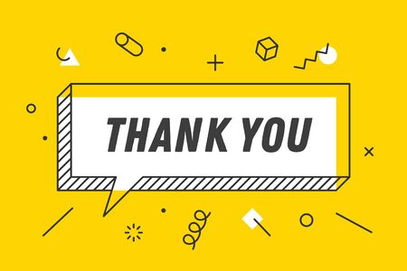 Thank You. Banner, speech bubble, poster concept, geometric memphis style with text thank you. Icon balloon with quote message thank you. Explosion burst design. Vector Illustrationのイラスト素材