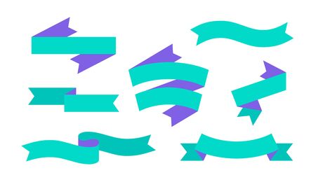 Ribbon Banner. Set of simple ribbon banner for text, phrase. Color isolated vintage old school silhouette ribbon on white background. Graphic elements for design message. Vector Illustrationのイラスト素材